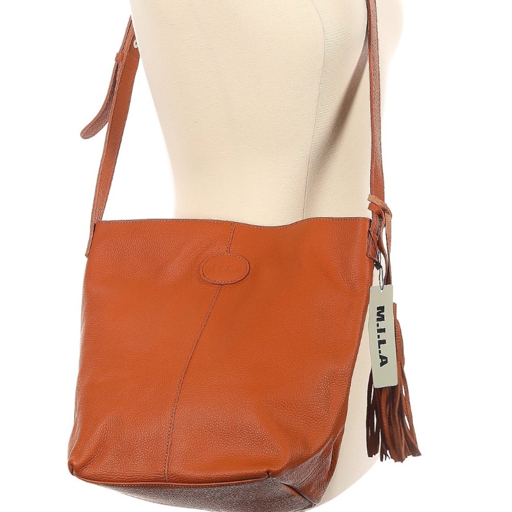$550 MILA Leather Joanie Crossbody Bag | Luxury Bag | Cognac Brown | NWT